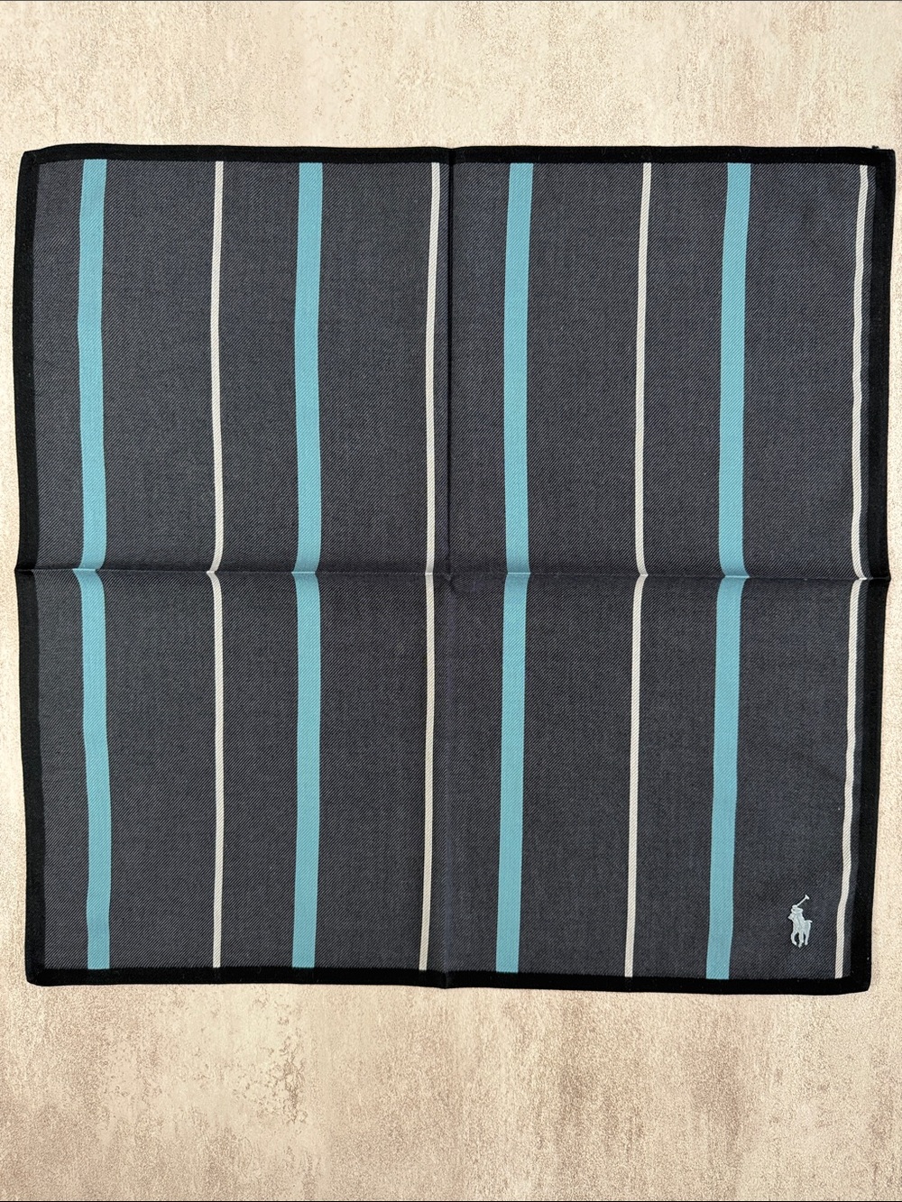 Polo by Ralph Lauren Dark Navy Stripe Pocket Square with Light Blue & White